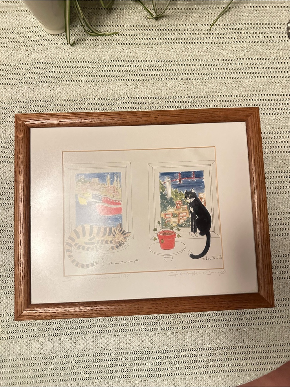 Sharon MacDougall San Francisco Cat Art Print Signed 1998 Framed